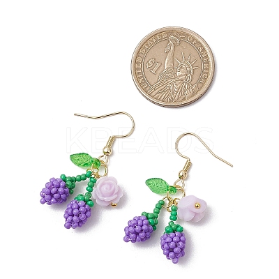 Flower with Cherry 304 Stainless Steel Glass Seed Beads Dangle Earrings EJEW-MZ00419-1