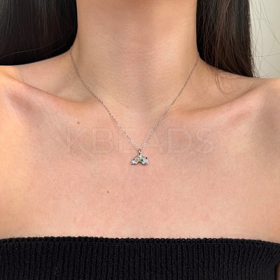 Rainbow 925 Sterling Silver Micro Pave Cubic Zirconia Pendant Necklaces for Women NJEW-F338-06P-1