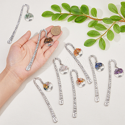 Flat Round with Tree of Life Natural & Synthetic Gemstone Bookmarks AJEW-FH00015-1