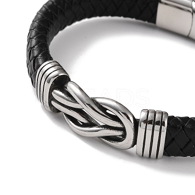 Men's Braided Black PU Leather Cord Bracelets BJEW-K243-19AS-1