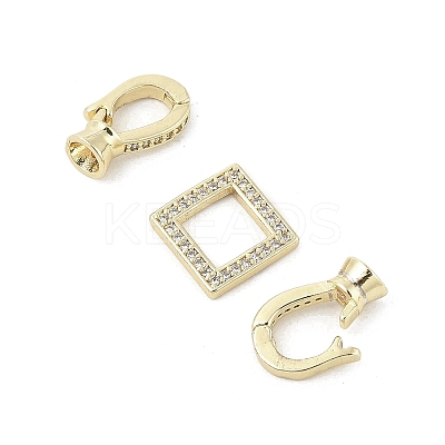 Brass Micro Pave Clear Cubic Zirconia Fold Over Clasps KK-U059-18G-1