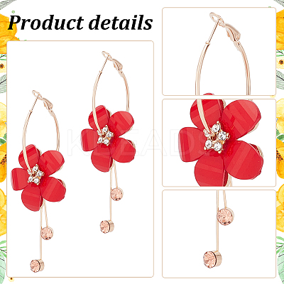 5 Pairs 5 Colors Acrylic Flower Dangle Hoop Earrings with Rhinestone Tassel EJEW-AN0003-70-1