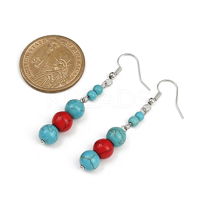 Brass Synthetic Turquoise Dangle Earrings EJEW-JE06589-03-1