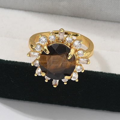 Sunflower Natural Tiger Eye Finger Rings RJEW-B113-03G-04-1