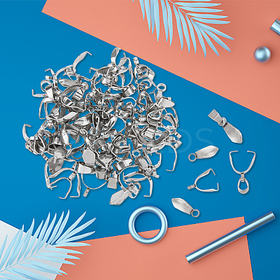 80Pcs 8 Style 201 Stainless Steel Pendant Pinch Bails STAS-FH0001-73-1