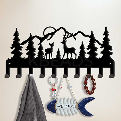 Christmas Reindeer & Forest Iron Wall Mounted Hook Hangers HJEW-WH0018-071-1