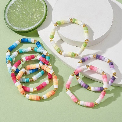 7Pcs 7 Color Polymer Clay Heishi Surfer Stretch Bracelets Set BJEW-JB09644-01-1