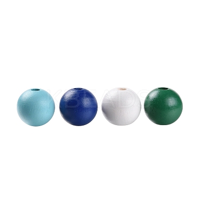 160 Pcs 4 Colors Summer Ocean Marine Style Painted Natural Wood Round Beads WOOD-LS0001-01G-1