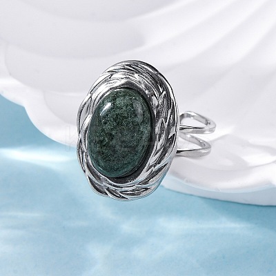 Oval Natural Moss Agate Finger Rings RJEW-M063-01P-08-1