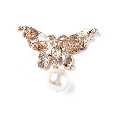 Butterfly with Plastic Imitation Pearl Enamel Pin LS-JEWB-I020-01KCG-1