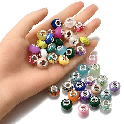 40Pcs 4 Styles AB Color Opaque Resin Imitation Porcelain European Large Hole Rondelle Beads RPDL-FP0001-01-1