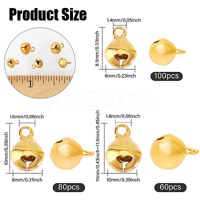 240Pcs 3 Styles Brass Christmas Bell Charms KK-CA0002-57G-1