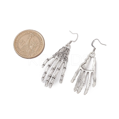 Halloween Themed Skull Hand Dangle Earrings EJEW-JE06070-1
