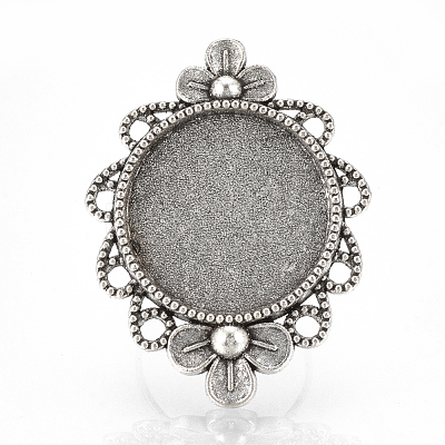 Vintage Adjustable Iron Finger Ring Components Alloy Flower Cabochon Bezel Settings PALLOY-O039-10AS-1