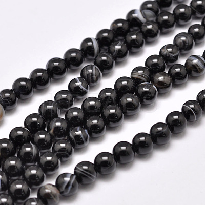 Natural Black Agate Bead Strands G-G962-16mm-12-A-1