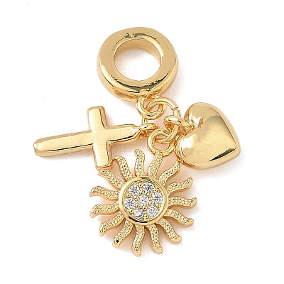 Brass Micro Pave Clear Cubic Zirconia European Dangle Charms KK-D502-13C-G-1