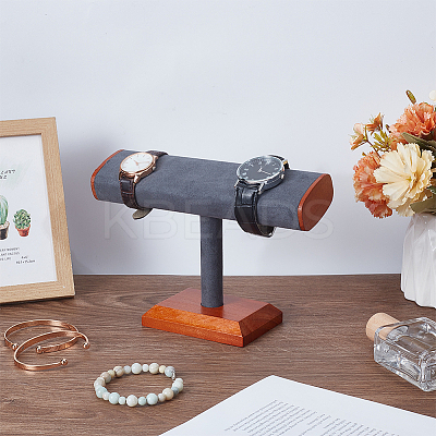 T-Shaped Bar Wood Covered with Faux Suede Bracelet Display Stands BDIS-WH0007-07B-1