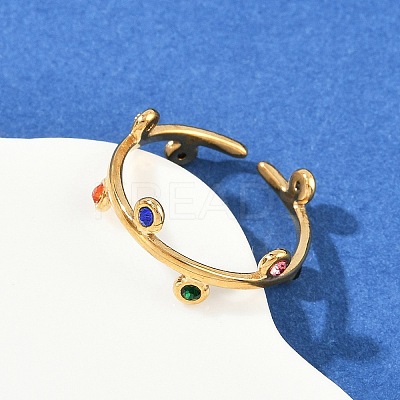 304 Stainless Steel Rhinetsone Open Cuff Rings for Women RJEW-K301-07G-1