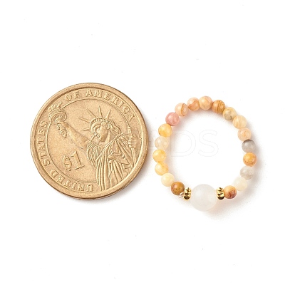 Natural Mixed Stone Round Beaded Stretch Ring with Moonstone RJEW-JR00440-1