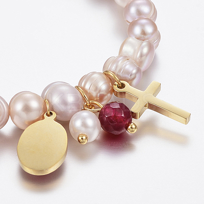 Natural Pearl Charm Bracelets BJEW-K197-02B-1