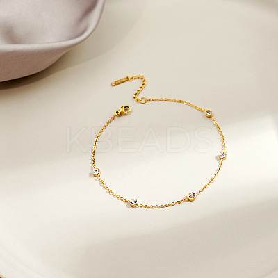 304 Stainless Steel Crystal Rhinestone Link Chain Anklets FS-WGA577E-03-1