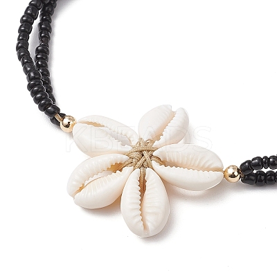 Adjustable Natural Cowrie Shell Beaded Braided Anklets AJEW-AN00686-03-1