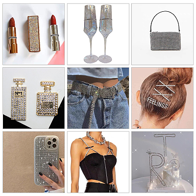 Glass Rhinestone Hotfix Rhinestone & Pearl Ribbon DIY-WH0016-64B-1
