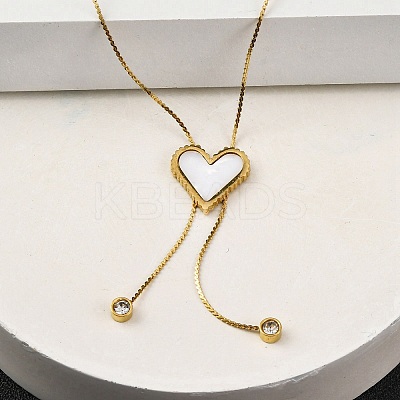 PVD Vacuum Plating 304 Stainless Steel Enamel Heart Pendant Necklaces NJEW-C063-03G-02-1