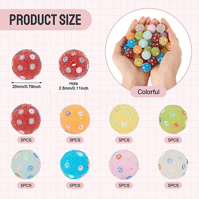 40Pcs 8 Colors Handmade Acrylic Resin Rhinestone Beads CLAY-TA0001-90B-1