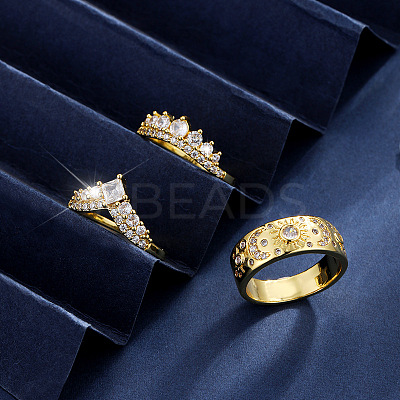 3Pcs Brass Micro Pave Clear Cubic Zirconia Finger Rings for Women FS-WGDAF26-03-1