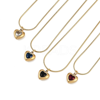 PVD Vacuum Plating 304 Stainless Steel Cubic Zirconia Heart Pendant Round Snake Chain Necklaces for Women NJEW-Z044-08G-1