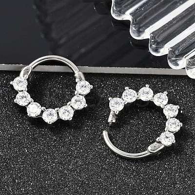 Flat Round 316 Surgical Stainless Steel Clear Cubic Zirconia Hoop Earrings EJEW-G416-21P-1