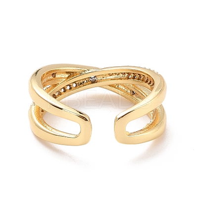Criss Cross Cubic Zirconia Cuff Finger Ring for Women RJEW-C004-03-RS-1