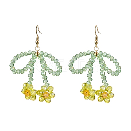 Flower & Bowknot Glass Beaded Dangle Earrings EJEW-TA00518-1