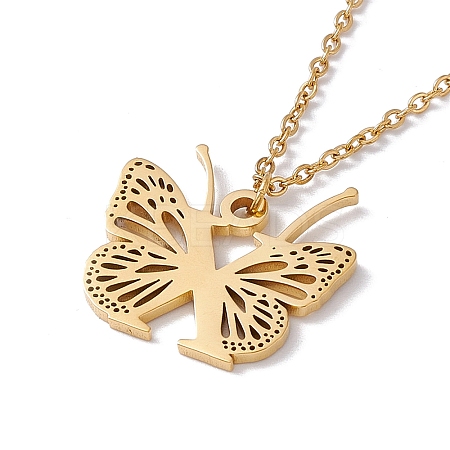 Initial Letter with Butterfly Pendant Necklace LS-NJEW-C026-01G-X-1
