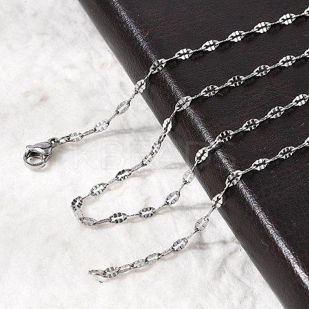 Tarnish Resistant 304 Stainless Steel Dapped Cable Chain Necklaces STAS-O053-03P-1