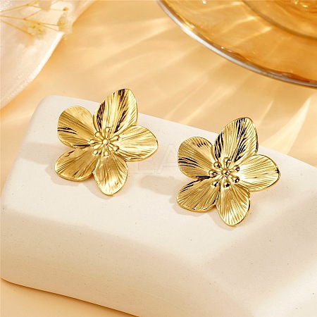 Flower 304 Stainless Steel Stud Earrings for Women EJEW-Z065-12G-03-1