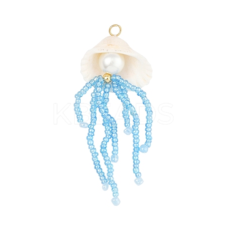 Natural Shell & Glass Pearl Big Pendants PALLOY-FS00032-1