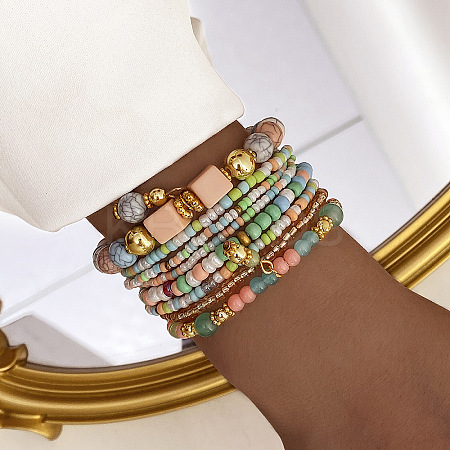 8Pcs 8 Styles Glass Seeded Beaded Stretch Bracelet Set WG2CB6D-06-1