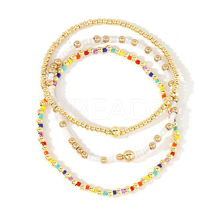 3Pcs 3 Styles Brass Beads Stretch Bracelets for Women XO8181-1