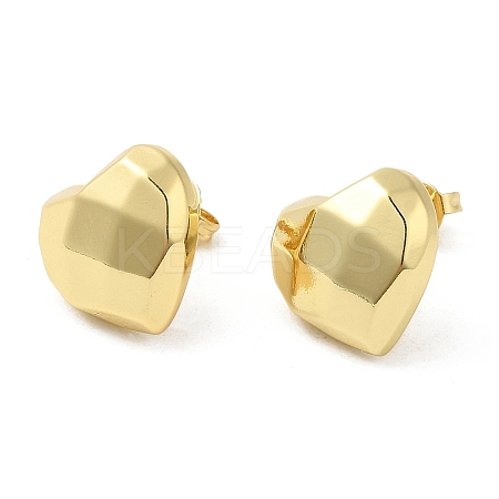 Brass Faceted Heart Stud Earrings for Women EJEW-K248-10G-1