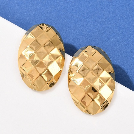 304 Stainless Steel Oval with Rhombus Stud Earrings EJEW-I320-21G-01-1