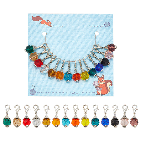 14Pcs 14 Colors Faceted Glass Pendant Locking Stitch Markers HJEW-AB00653-1