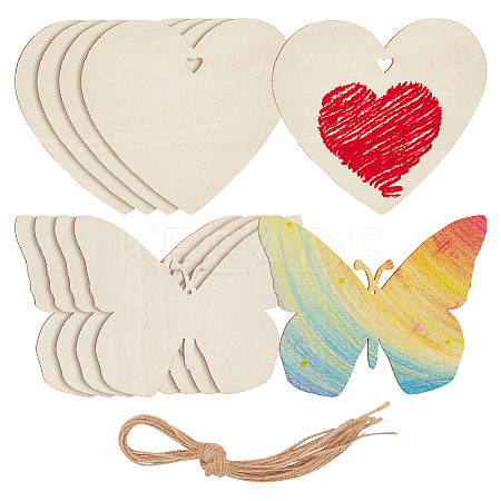 DIY Blank Heart & Butterfly Wood Pendant Decoration Making Kit DIY-NB0010-97-1