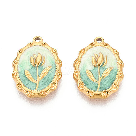 304 Stainless Steel Enamel Pendants STAS-N110-27E-G-1