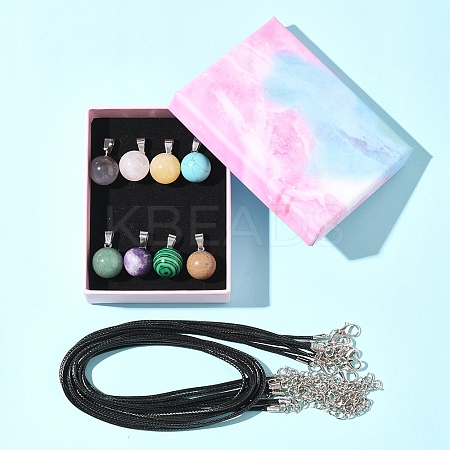 DIY Natural & Synthetic Gemstone Round Pendant & Waxed Cord Pendant Necklace Making Kits DIY-FS0008-47-1