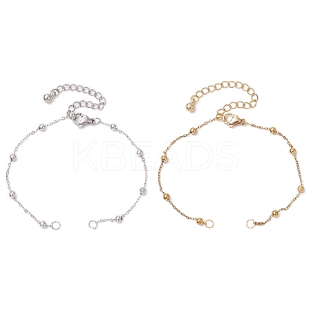 2Pcs 2 Colors 304 Stainless Steel Ball Link Chain Bracelet Making AJEW-JB01305-1