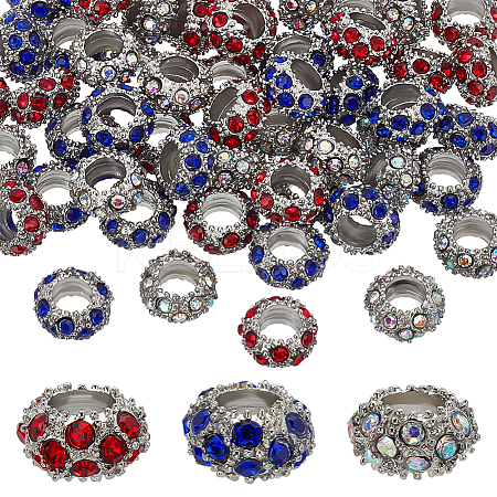 60Pcs 3 Colors Alloy Rhinestone European Beads CPDL-PH0001-11-1