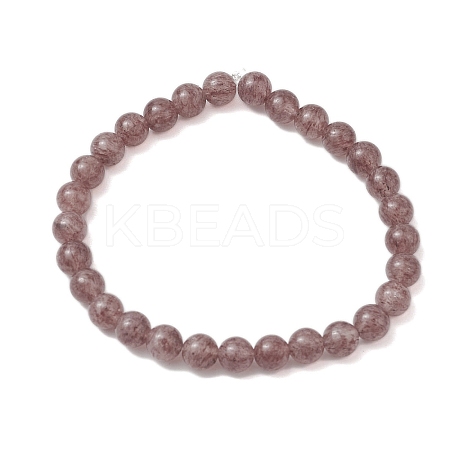 6mm Round Natural Strawberry Quartz Beaded Stretch Bracelets for Women Men BJEW-JB10455-1