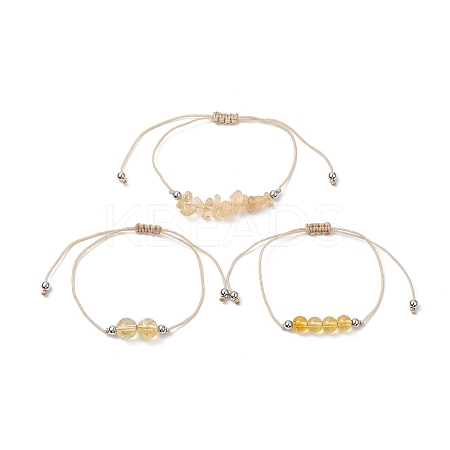 3Pcs 3 Style Natural Citrine Braided Bead Bracelets Set BJEW-JB09334-06-1